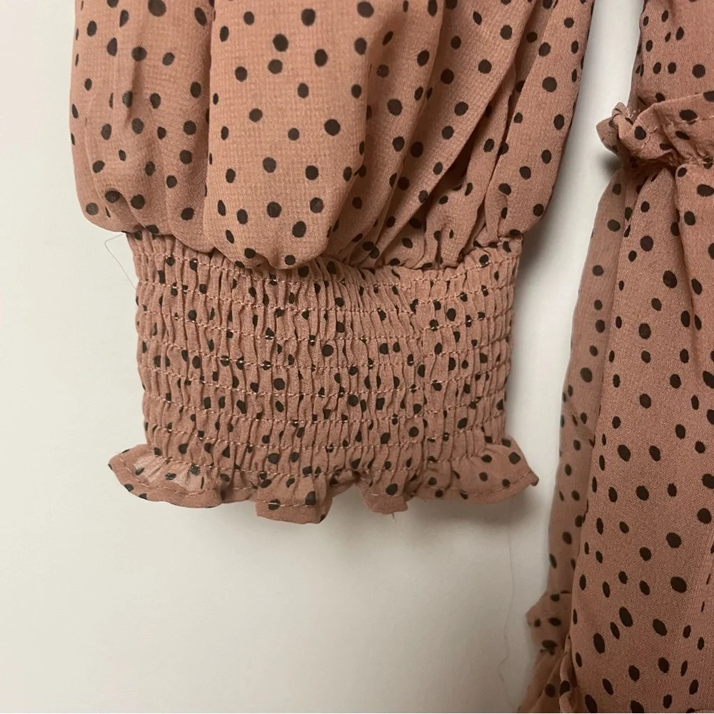 Mustard Seed: Mini Mock Neck Beige Black Polka Dot Dress Size M  Long sleeve - Picture 7 of 8